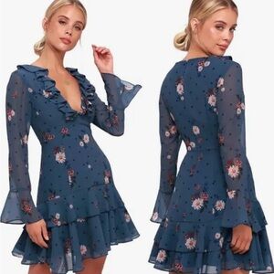 Keepsake the Label Floral Blue Ruffle Dress